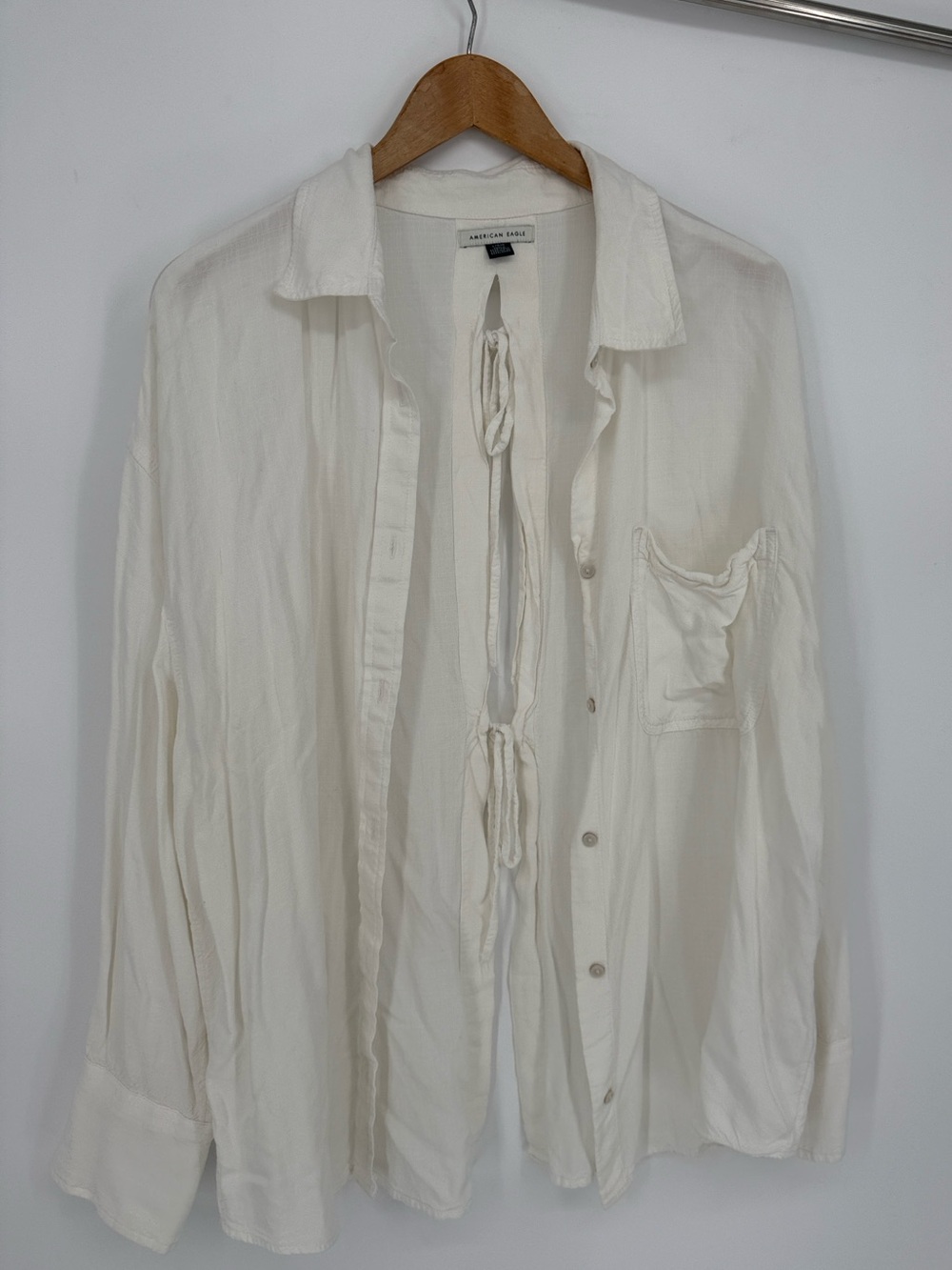 American Eagle Cream Button-Up Shirt size Large open back tie up